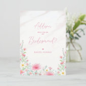Charming Pink Shades Wildflowers Bridesmaid Kaart (Staand voorkant)
