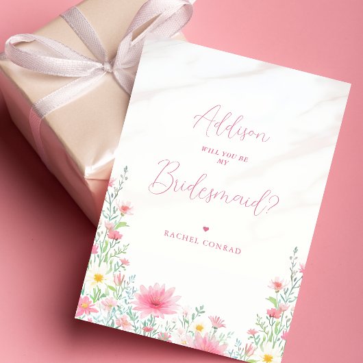 Charming Pink Shades Wildflowers Bridesmaid Kaart
