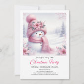 Charming Pink Snowman Editable Christmas Invite   Kaart (Voorkant)