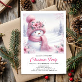Charming Pink Snowman Editable Christmas Invite Kaart