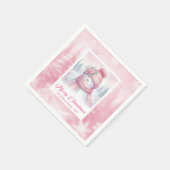 Charming Pink Snowman Kids Cozy Winter Scene Xmas Servet (Hoek)