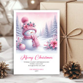 Charming Pink Snowman Kids Editable Christmas Card Feestdagenkaart