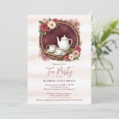 Charming Pink Vintage Tea Set Bridal Shower Kaart (Staand voorkant)