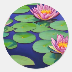 Charming Pink Water Lilies Ronde Sticker
