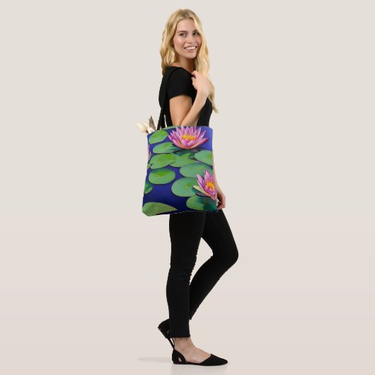 Charming Pink Water Lilies Tote Bag (Op model)
