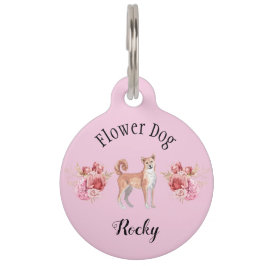 Charming Pink Wedding Flower Dog Shibu Inu Huisdierpenning