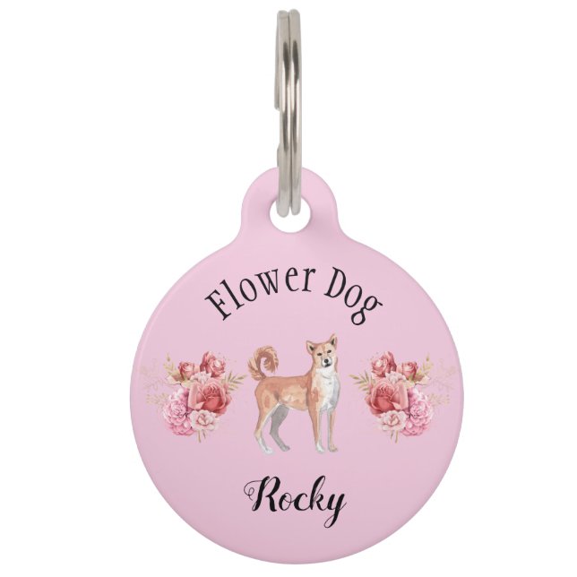Charming Pink Wedding Flower Dog Shibu Inu Huisdierpenning (Voorkant)