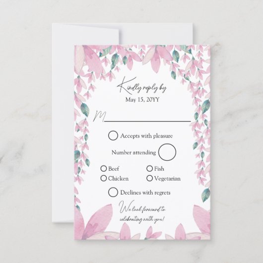 Charming Pink Wisteria RSVP Kaartje (Voorkant)