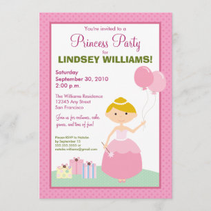 Charming Polkadot Princess Party Invitation Kaart