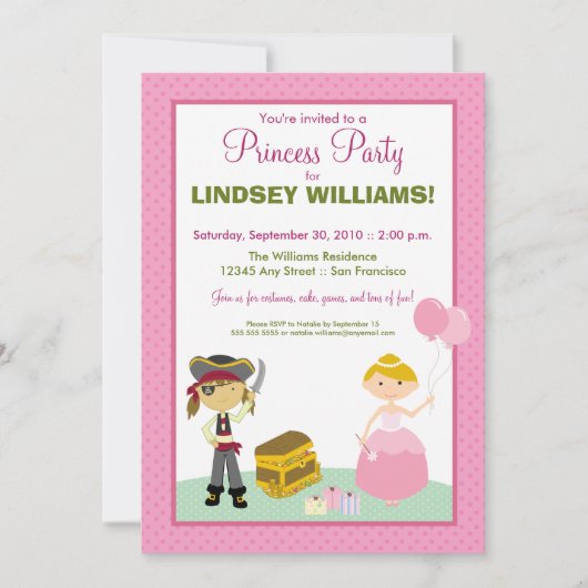 Charming Princess & Pirate Party Invitation Kaart (Voorkant)