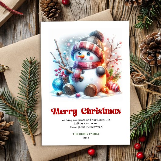 Charming printable cartoon snowman holiday card feestdagenkaart