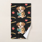 Charming puppy reading, school bag pattern bad handdoek (Handdoek)