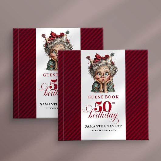 Charming quirky 50th birthday lady guest book gastenboek