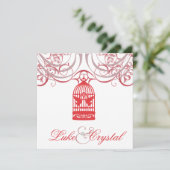 Charming Red Birdcage Weddenschap Kaart (Staand voorkant)