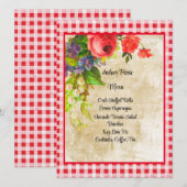 Charming Red Gingham and Flowers Menu Kaart (Voorkant / Achterkant)
