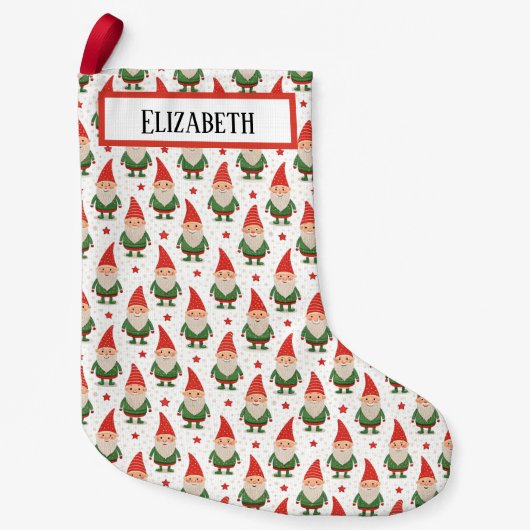 Charming Red Hat Green Gnome Holiday Stocking Kleine Kerstsok (Voorkant)