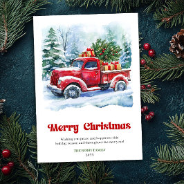 Charming red truck christmas scene rustic card  feestdagenkaart