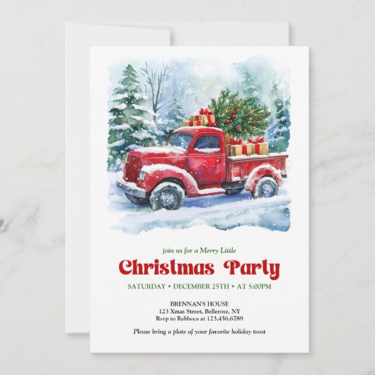 Charming red truck Christmas scene rustic invites Kaart (Voorkant)