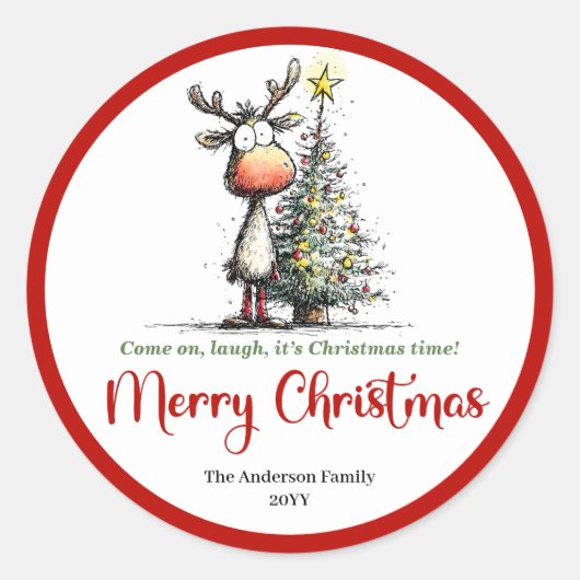 Charming reindeer funny whimsical Xmas sticker (Voorkant)
