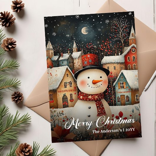 Charming retro Christmas scene festive card Feestdagenkaart