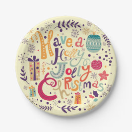 Charming Retro Holly Jolly-kersttekstontwerp Papieren Bordje