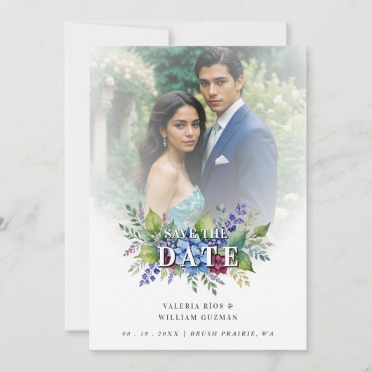 Charming Romantic Floral & Transparency Overlay Save The Date (Voorkant)