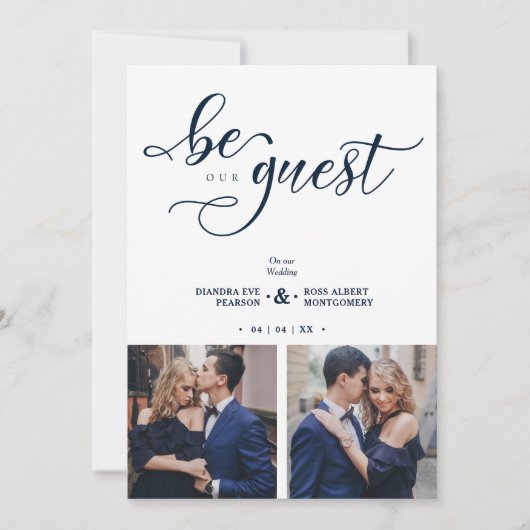 Charming Romantic Script Navy Blue  2 Multi Photo Kaart (Voorkant)