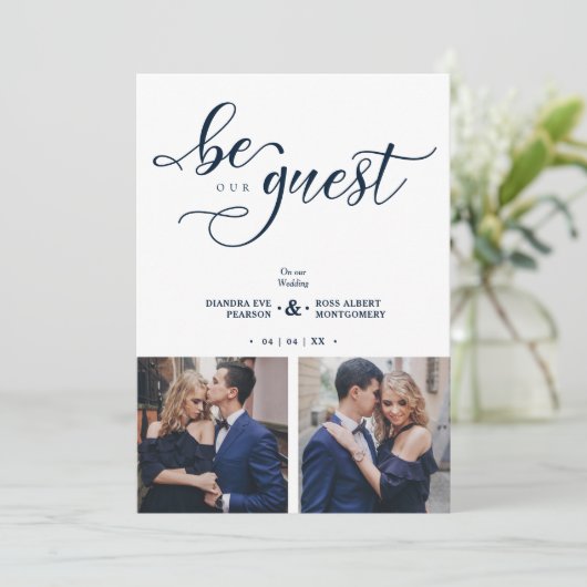 Charming Romantic Script Navy Blue  2 Multi Photo Kaart (Staand voorkant)