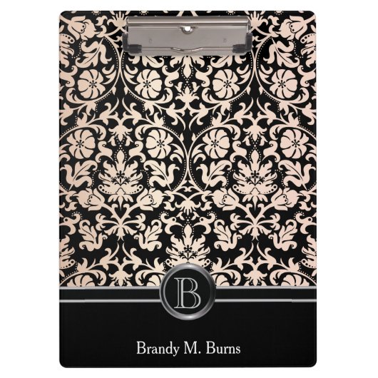 Charming Roos Floral Damask Monogram Klembord (Voorkant)