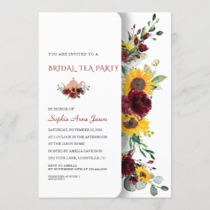 Charming Royal Burgundy Sunflower Bridal Tea Party Kaart