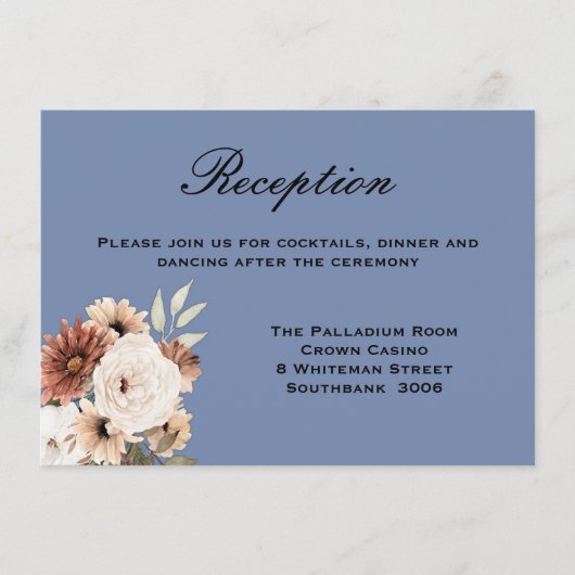 Charming Rustic Flowers Dusty Blue Reception Informatiekaartje (Voorkant)