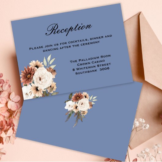 Charming Rustic Flowers Dusty Blue Reception Informatiekaartje