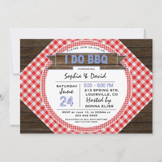 Charming Rustic Gingham I DO BBQ Couples Shower Kaart (Voorkant)