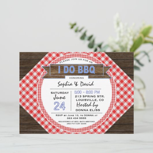 Charming Rustic Gingham I DO BBQ Couples Shower Kaart (Staand voorkant)