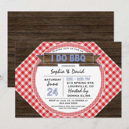 Charming Rustic Gingham I DO BBQ Couples Shower Kaart (Voorkant / Achterkant)