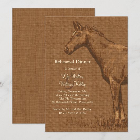 Charming Rustic Horse Rehearsal Dinner Invite Kaart (Voorkant / Achterkant)