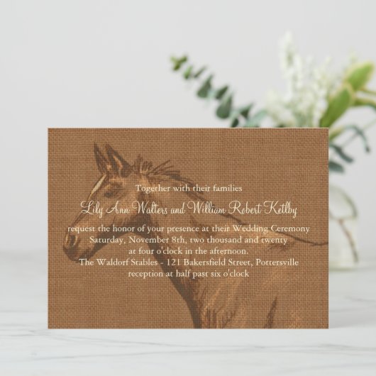 Charming Rustic Horse Wedding Invitation Kaart (Staand voorkant)