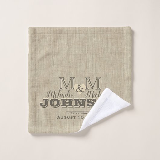 Charming Rustic Linen look Monogram Bad Handdoek (Wasdoekje)
