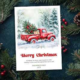 Charming Rustic Red Truck Christmas Scene Holiday  Feestdagenkaart