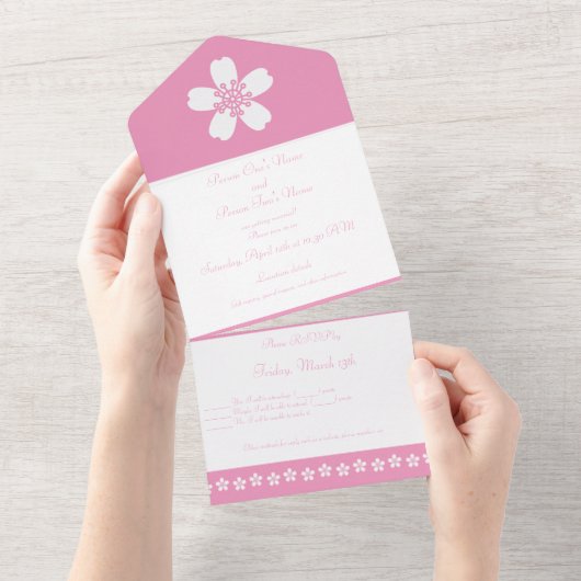 Charming Sakura in Petal Pink All In One Uitnodiging (Afscheurbaar)
