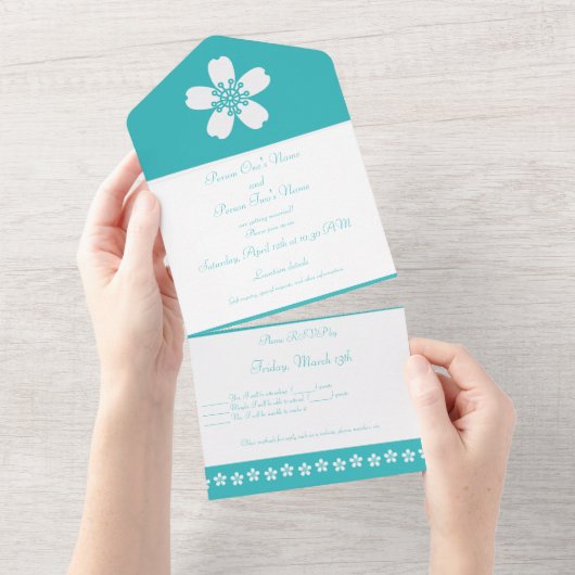 Charming Sakura in Turquoise All In One Uitnodiging (Afscheurbaar)