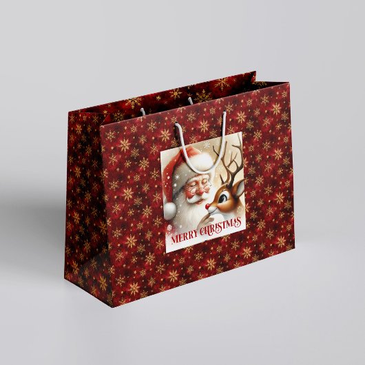 Charming Santa and Red Nose Rudolph Gift Bag Groot Cadeauzakje