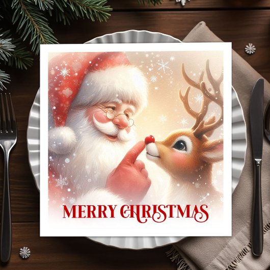 Charming Santa and Rudolph Christmas Napkins Dinne Servet