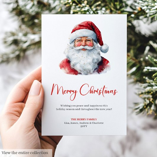 Charming Santa Claus Red Green Rustic Holiday Card Feestdagenkaart