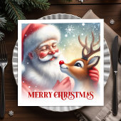 Charming Santa Claus Rudolph Holiday Napkins Dinne Servet