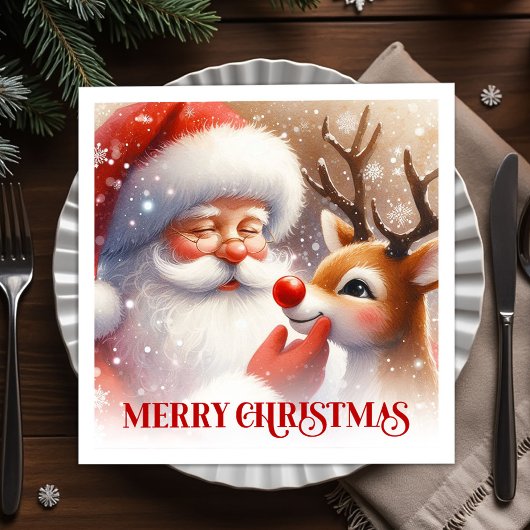 Charming Santa Claus Rudolph Holiday Party Dinner  Servet