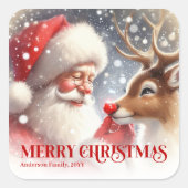 Charming Santa Claus Rudolph Personalized Kids Vierkante Sticker (Voorkant)