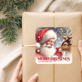 Charming Santa Claus Rudolph Personalized Kids Vierkante Sticker