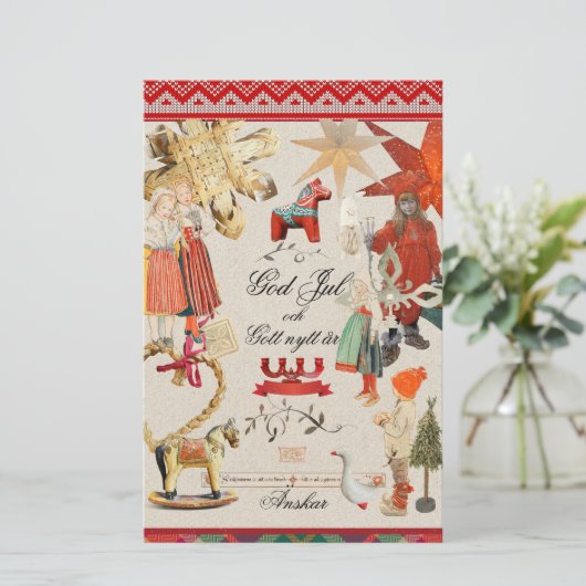 Charming Scandinavian Folk Christmas Wallpaper – V Briefpapier (Staand voorkant)