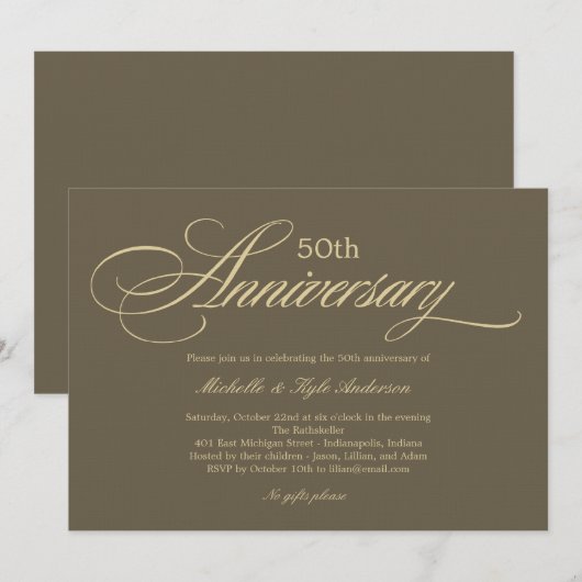 Charming Script Jubileum Invitation - Golden Kaart (Voorkant / Achterkant)